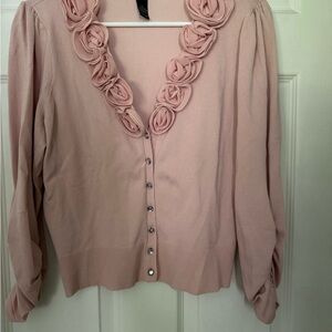 INC International Concepts Pink Cardigan with Floral Accents